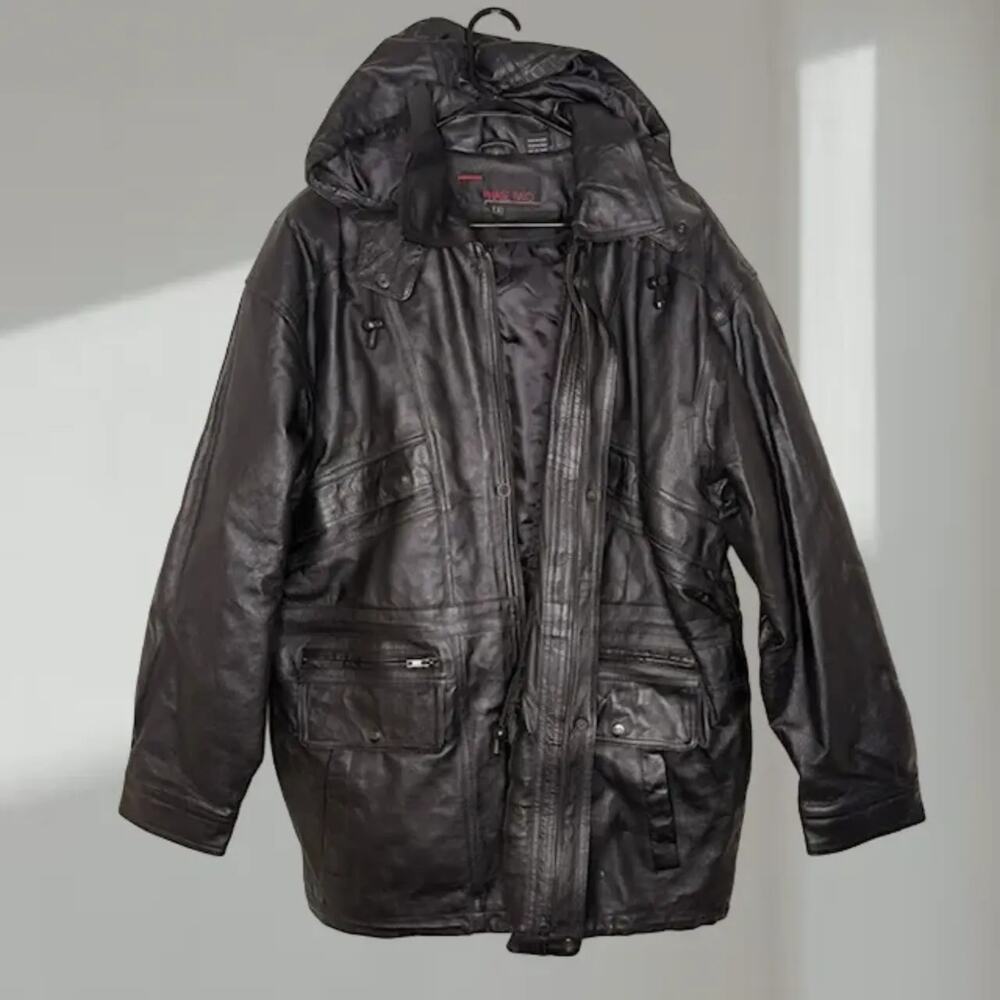 Phase Two Leather Hooded Jacket – Black (Men’s Large)